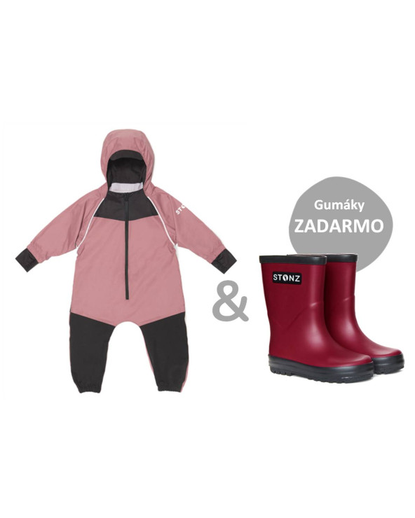 Cenovo výhodný set: outdoorový overal a gumáky (Ruby, Haze Pink) | Stonz | stonzwear.sk